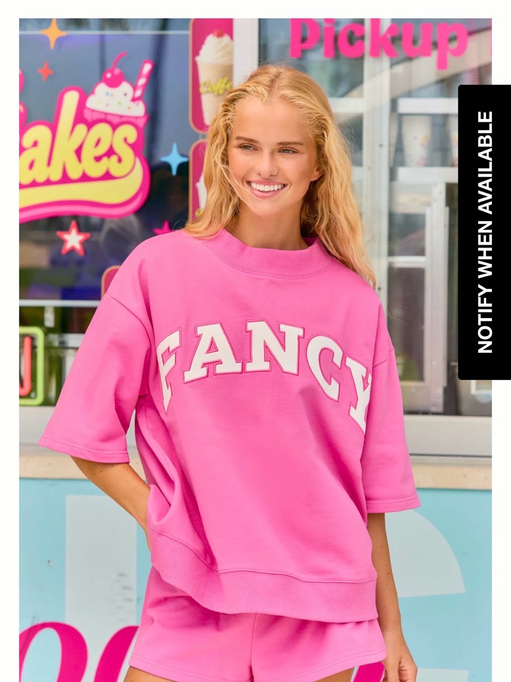 FANCY Oversized Scoop-Neck Sweatshirt - Bubblegum WITH matching shorts